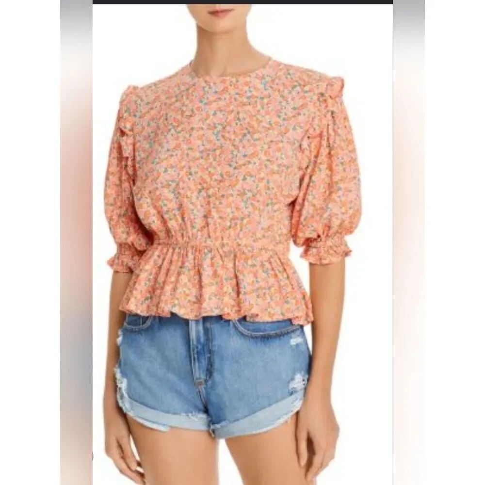 Faithfull The Brand Women's Pink Caleta Ruffle Floral Peplum Top Size 4